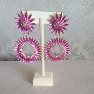 Hot Pink Floral Crystal Earrings
